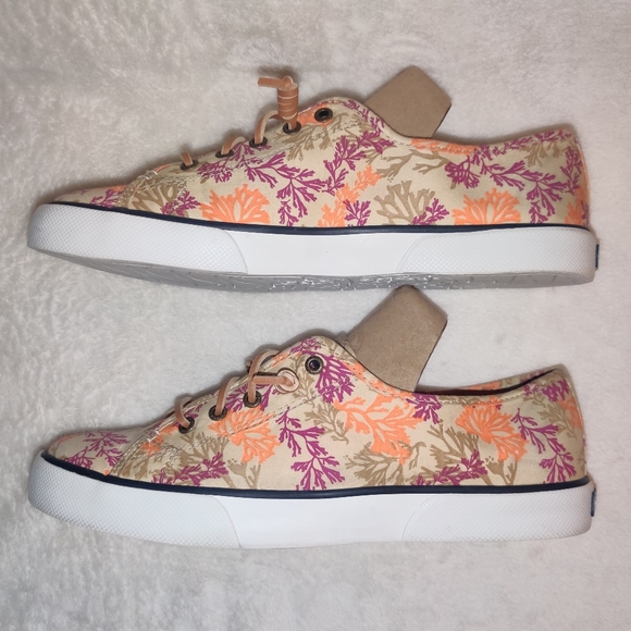 Sperry Top-Sider Slip-On Shoes Coral Reef Print Tan Purple Orange Women's 10 - Picture 5 of 10